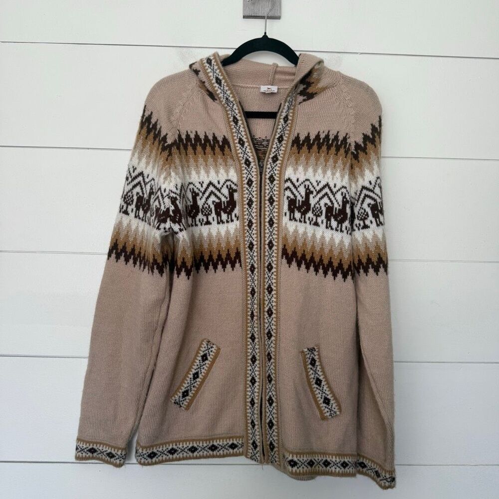 Alpaca Warehouse Adult Large Llama Full Zip Sweater Hooded